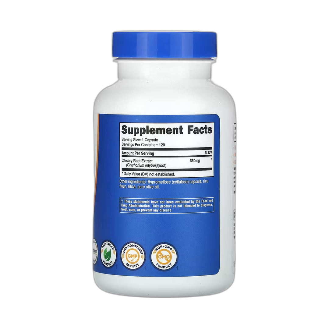 Nutricost, Chicory Root, 650 mg, 120 Capsules back packaging view