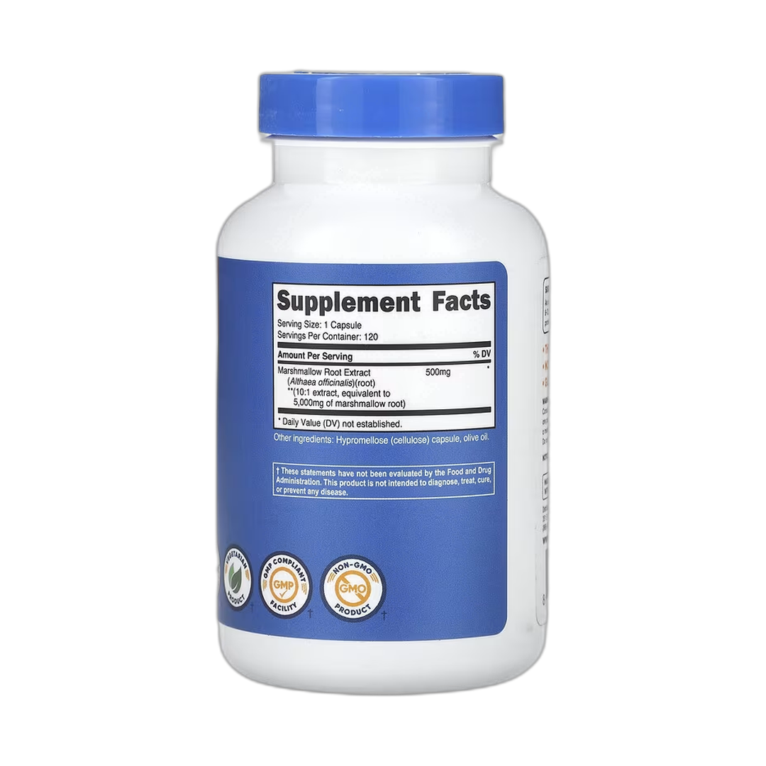 Nutricost, Marshmallow Root, 5,000 mg, 120 Capsules back packaging view