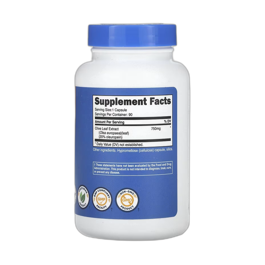 Nutricost, Olive Leaf Extract, 750 mg, 90 Capsules back packaging view