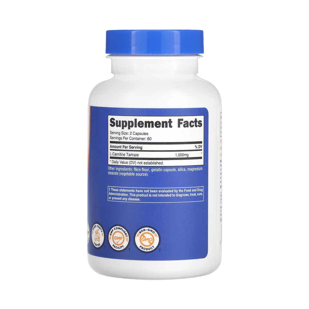 Nutricost, L-Carnitine Tartrate, 120 Capsules back packaging view