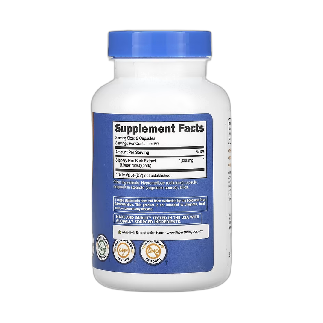 Nutricost, Slippery Elm Bark, 120 Capsules back packaging view