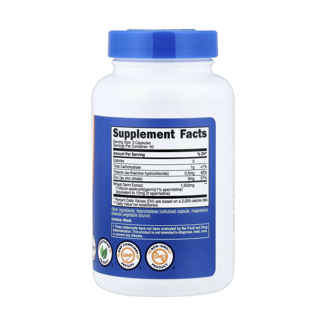 Nutricost, Spermidine Wheat Germ, 120 Capsules back packaging view