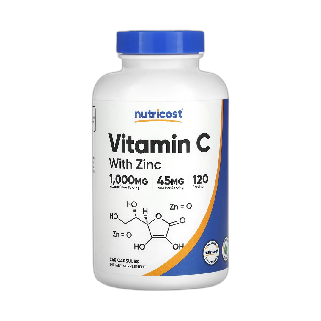 Nutricost, Vitamin C with Zinc, 240 Capsules front packaging view