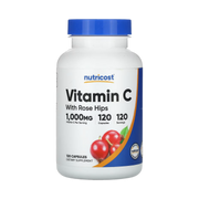 Nutricost, Vitamin C With Rose Hips, 1,000 mg, 120 Capsules front packaging view
