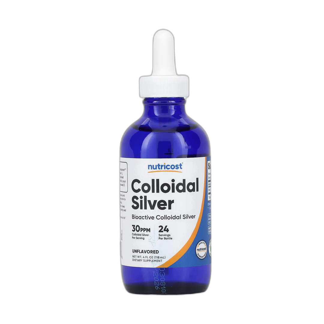 Nutricost, Colloidal Silver, Unflavored, 30 PPM, 4 fl oz, 118 ml front packaging view