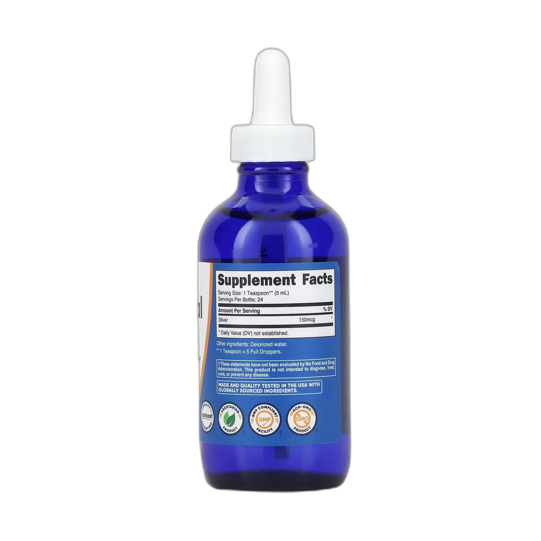Nutricost, Colloidal Silver, Unflavored, 30 PPM, 4 fl oz, 118 ml back packaging view