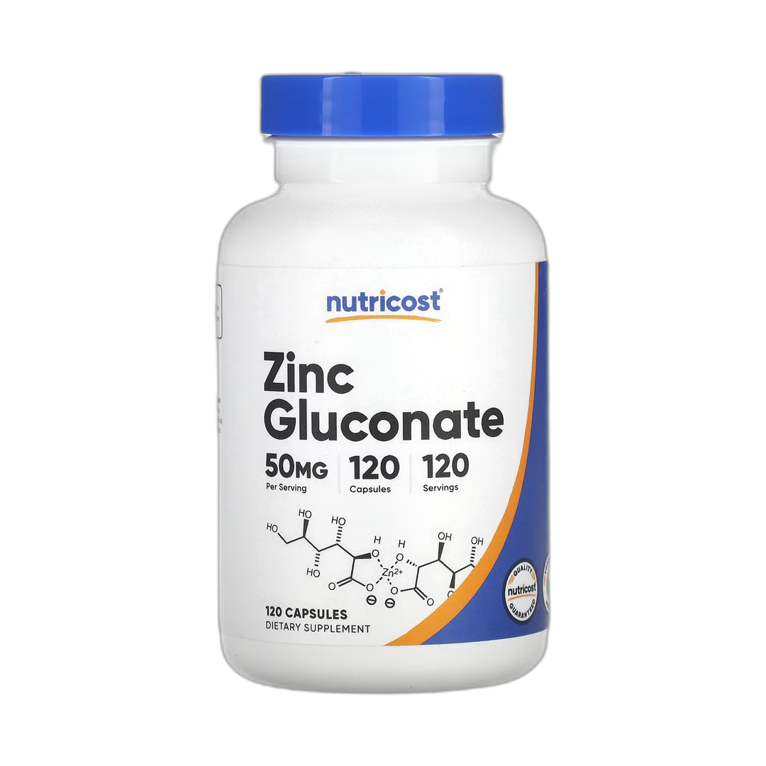 Nutricost, Zinc Gluconate, 50 mg, 120 Capsules front packaging view