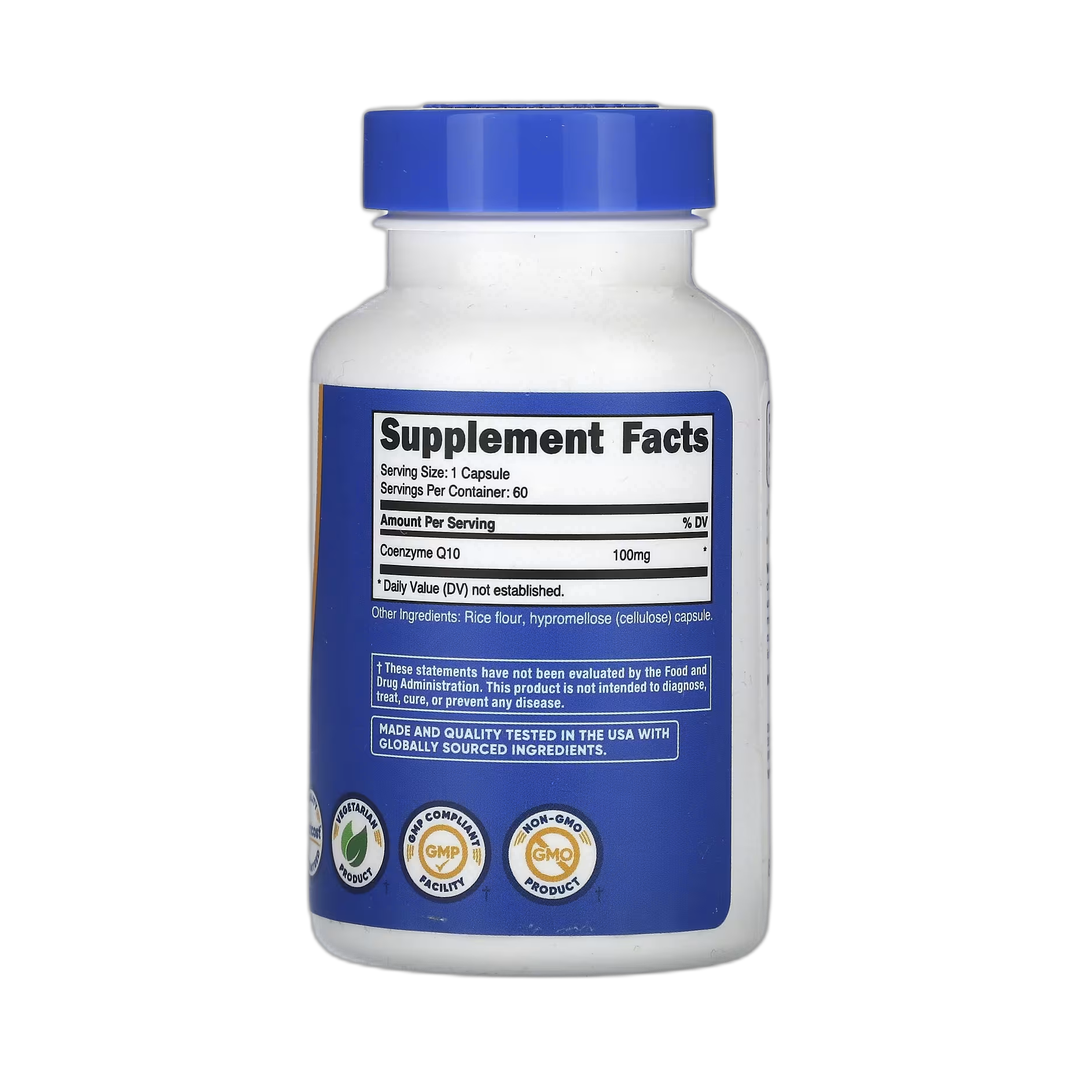 Nutricost, CoQ10, 100 mg, 60 Capsules back packaging view