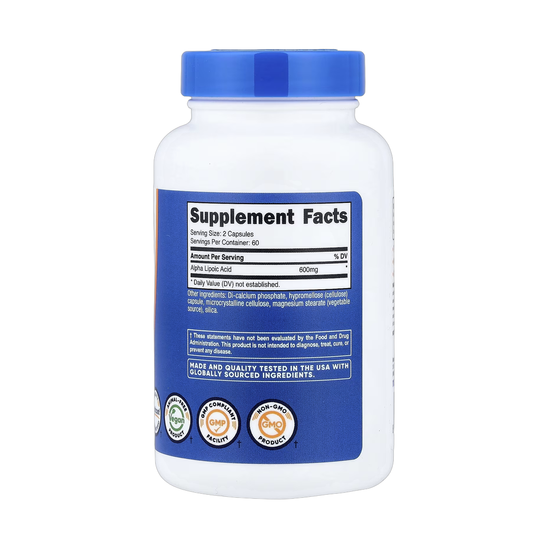 Nutricost, Alpha Lipoic Acid, 120 Capsules back packaging view
