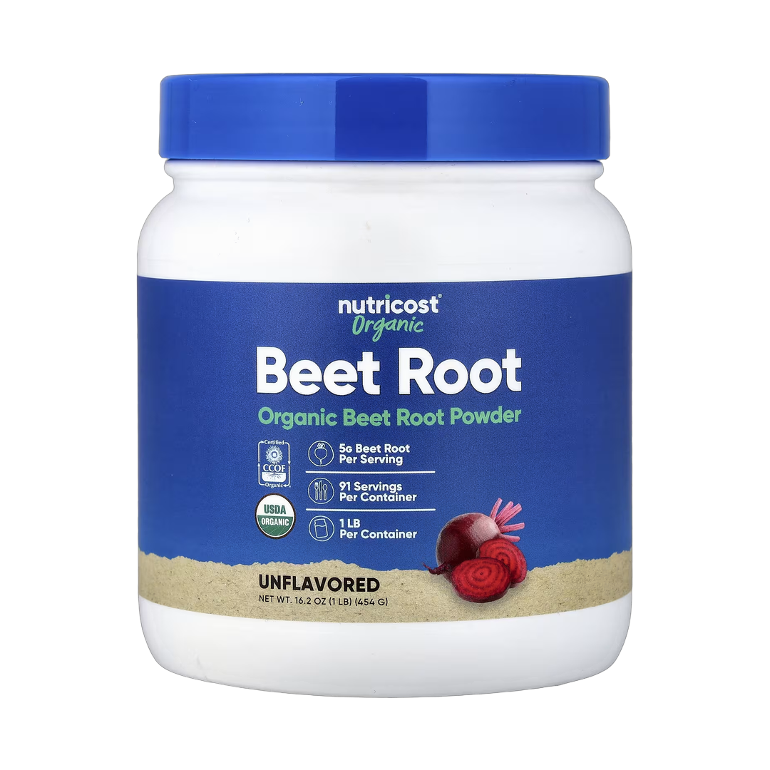 Nutricost, Organic Beet Root Powder, Unflavored, 16 oz, 454 g front packaging view