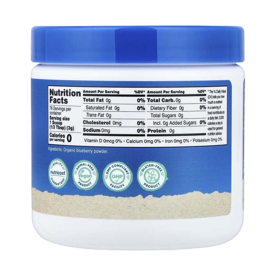 Nutricost, Organic Blueberry Powder, Unflavored, 8.1 oz, 227 g back packaging view