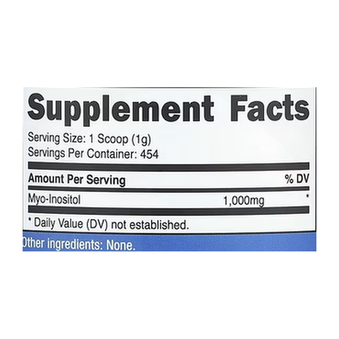 Nutricost, Inositol, Unflavored, 16 oz, 454 g supplement facts label showing ingredients, vitamins, minerals, and serving information