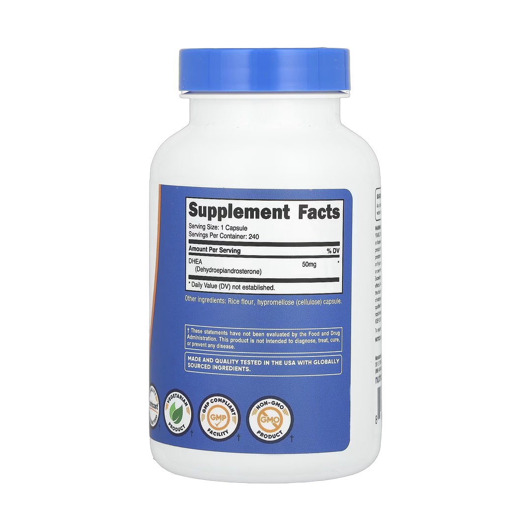 Nutricost, DHEA, 50 mg, 240 Capsules back packaging view