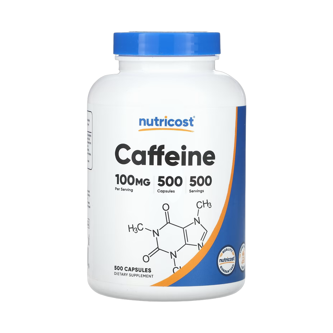 Nutricost, Caffeine , 100 mg , 500 Capsules front packaging view