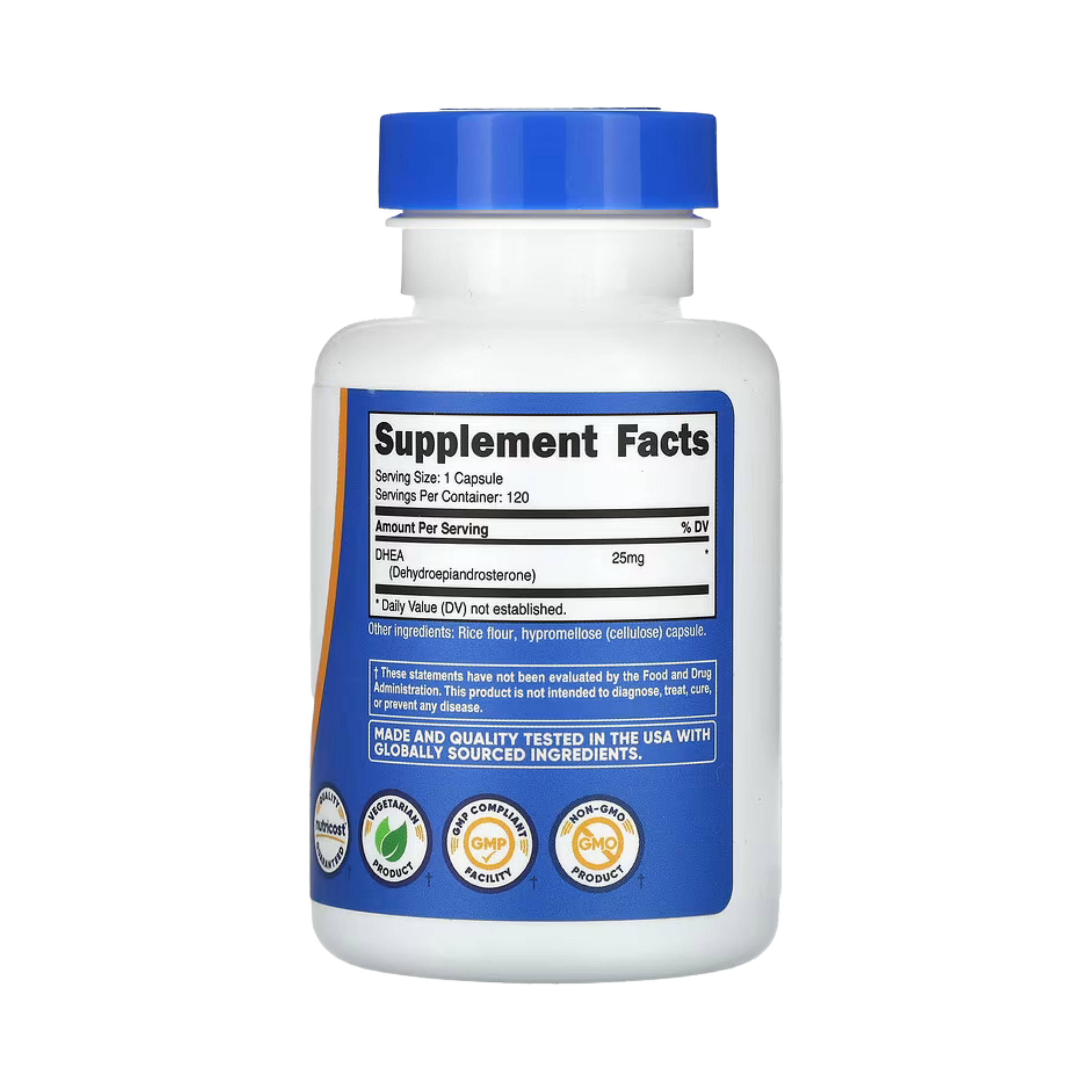 Nutricost, DHEA, 25 mg, 120 Capsules back packaging view