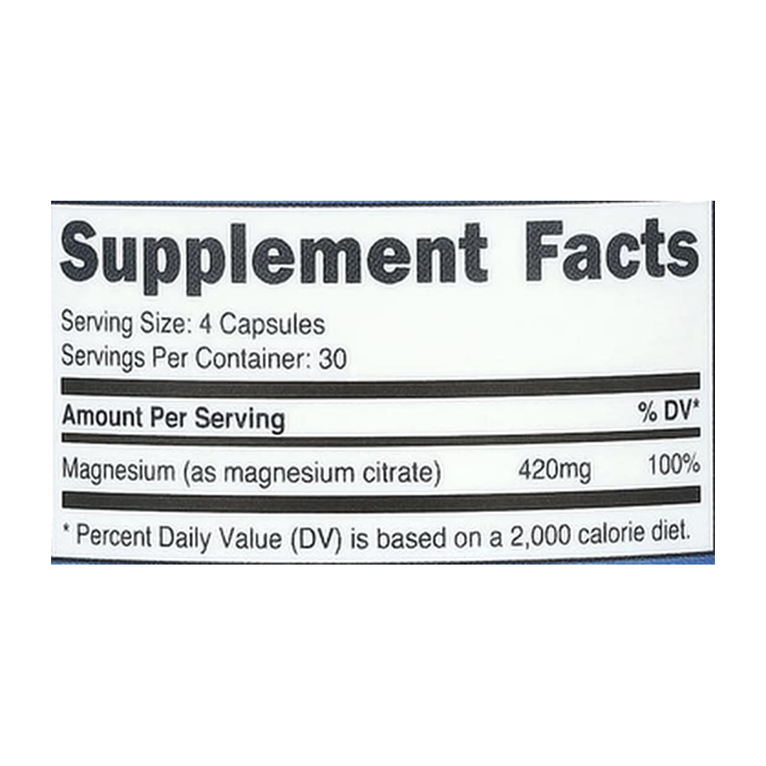Nutricost, Magnesium Citrate, 120 Capsules supplement facts label showing ingredients, vitamins, minerals, and serving information
