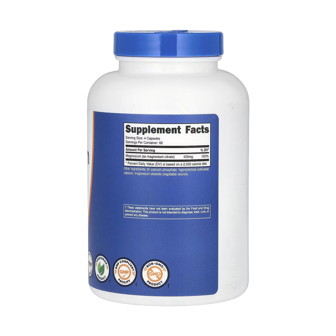 Nutricost, Magnesium Citrate, 240 Capsules back packaging view