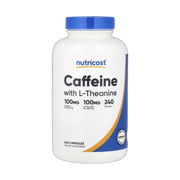 Nutricost, Caffeine with L-Theanine, 240 Capsules front packaging view
