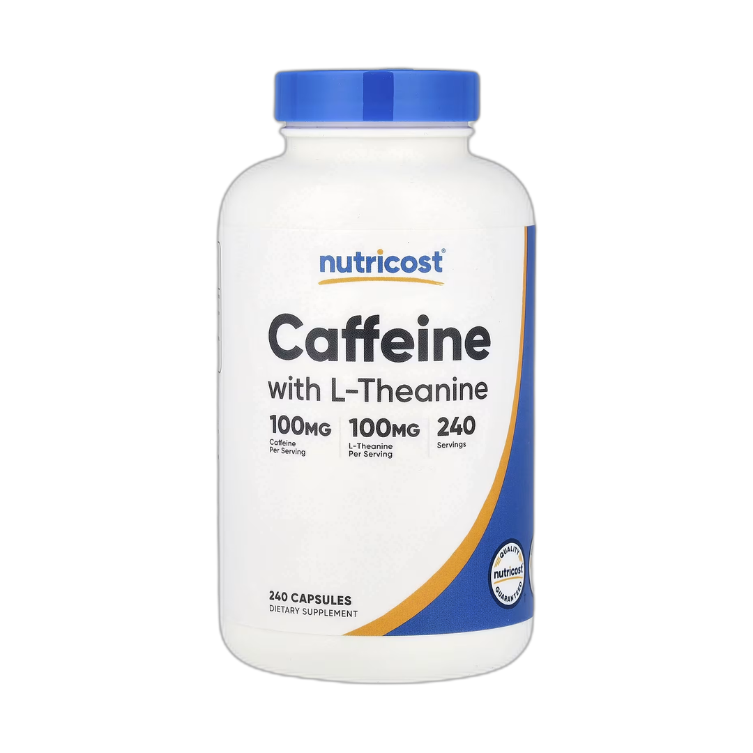 Nutricost, Caffeine with L-Theanine, 240 Capsules front packaging view