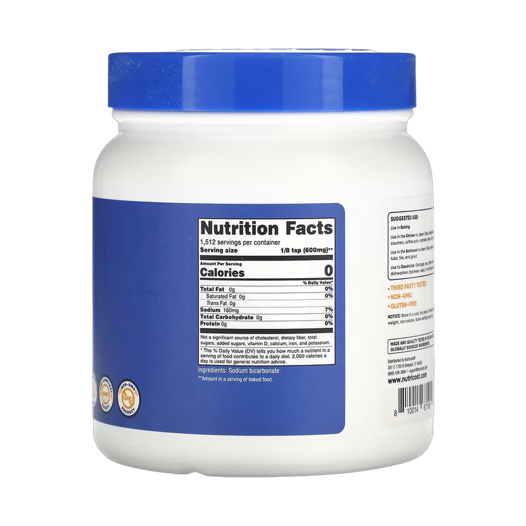 Nutricost, Sodium Bicarbonate Powder, Unflavored, 2 lb, 907 g back packaging view