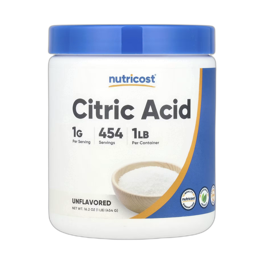 Nutricost, Citric Acid, Unflavored, 16.2 oz, 454 g front packaging view