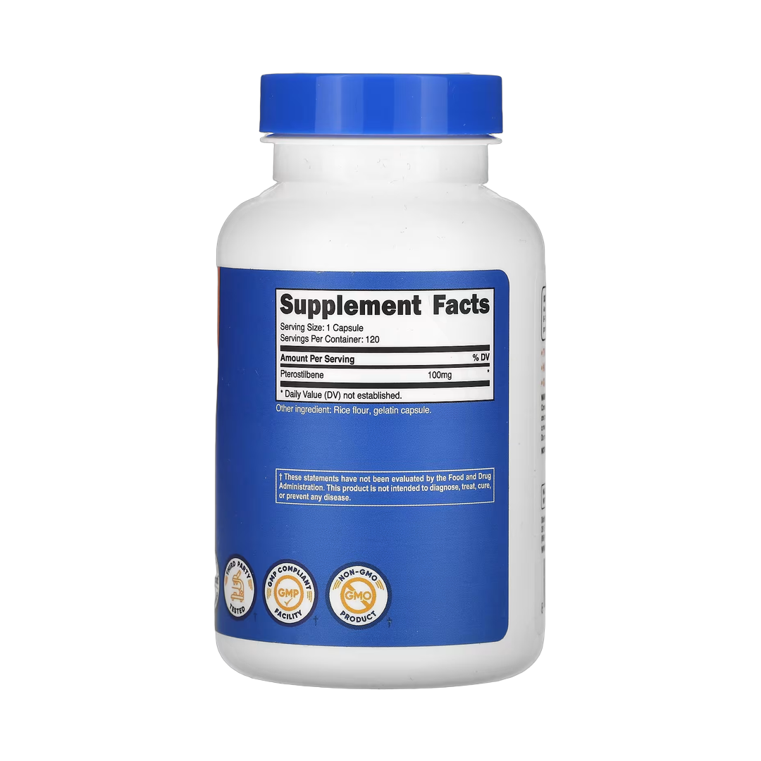 Nutricost, Pterostilbene, 100 mg, 120 Capsules back packaging view