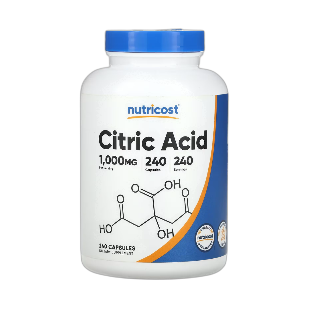 Nutricost, Citric Acid, 1,000 mg, 240 Capsules front packaging view