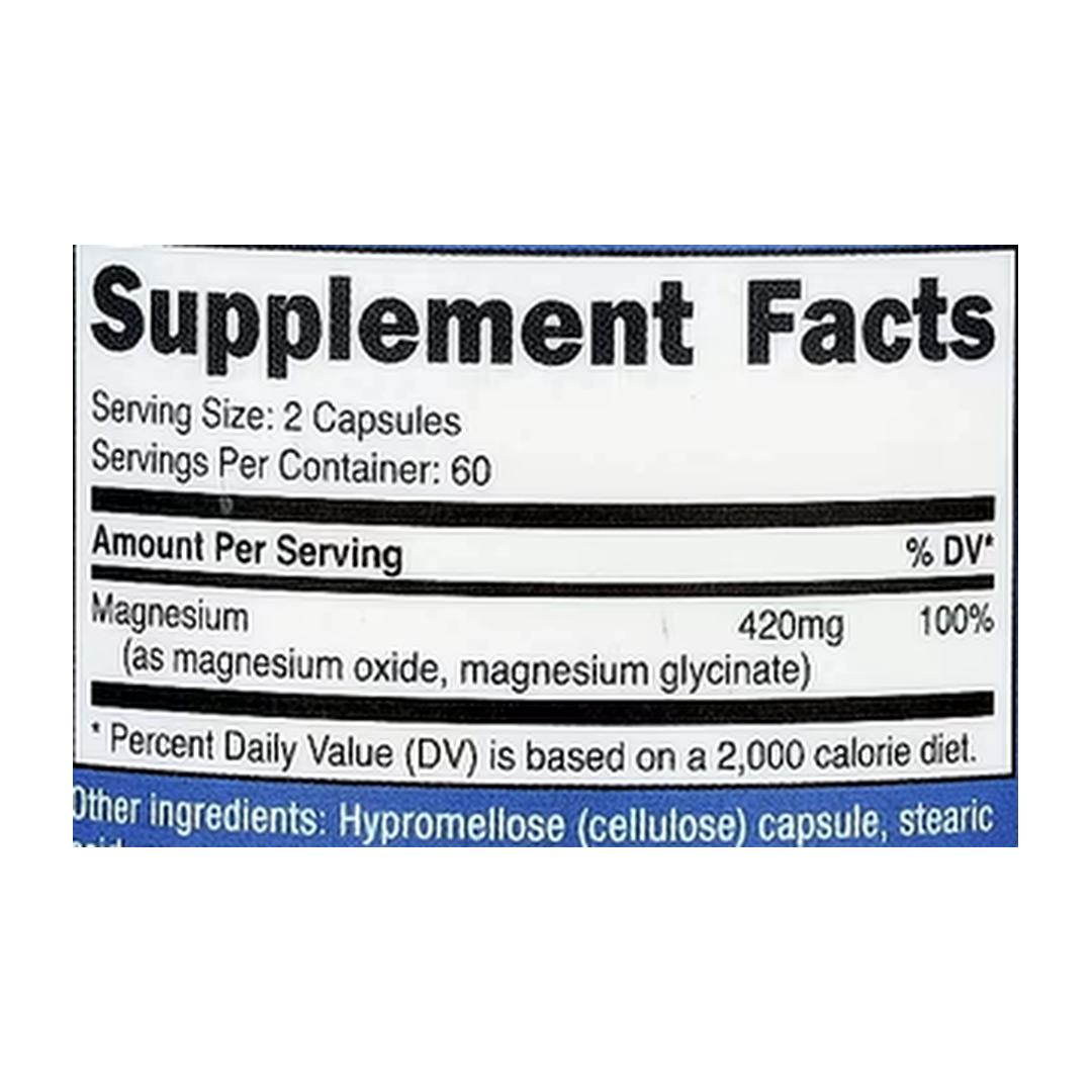 Nutricost, Magnesium+, Extra-Strength, 120 Capsules supplement facts label showing ingredients, vitamins, minerals, and serving information