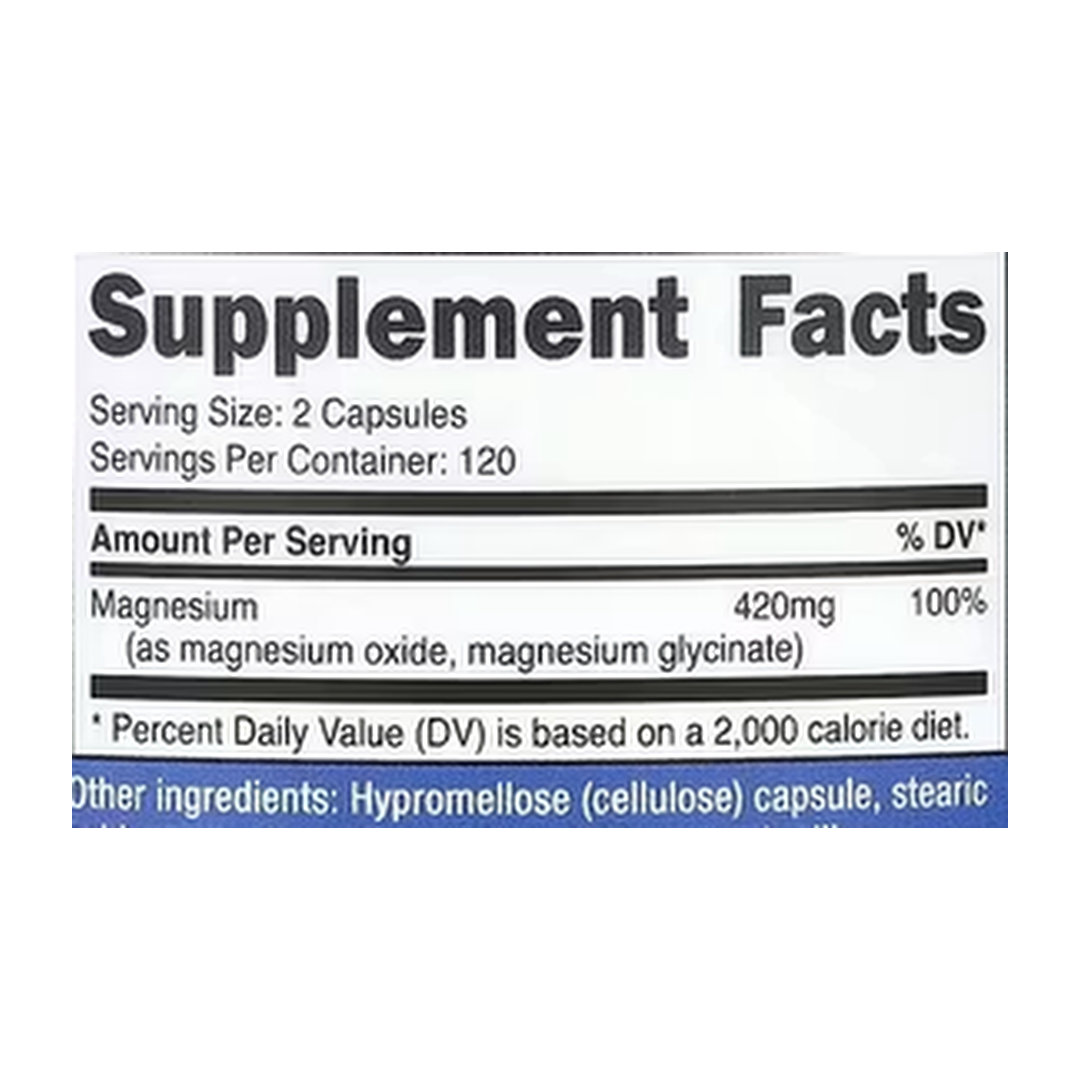 Nutricost, Magnesium+, Extra-Strength, 240 Capsules supplement facts label showing ingredients, vitamins, minerals, and serving information