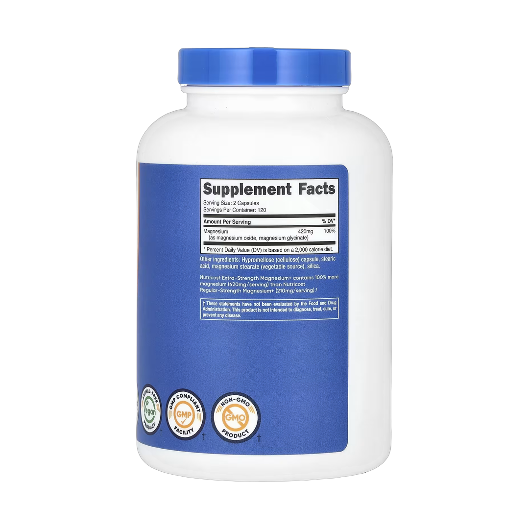 Nutricost, Magnesium+, Extra-Strength, 240 Capsules back packaging view