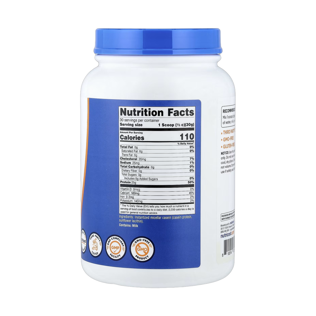 Nutricost, Casein Protein, Unflavored, 2 lb, 907 g back packaging view