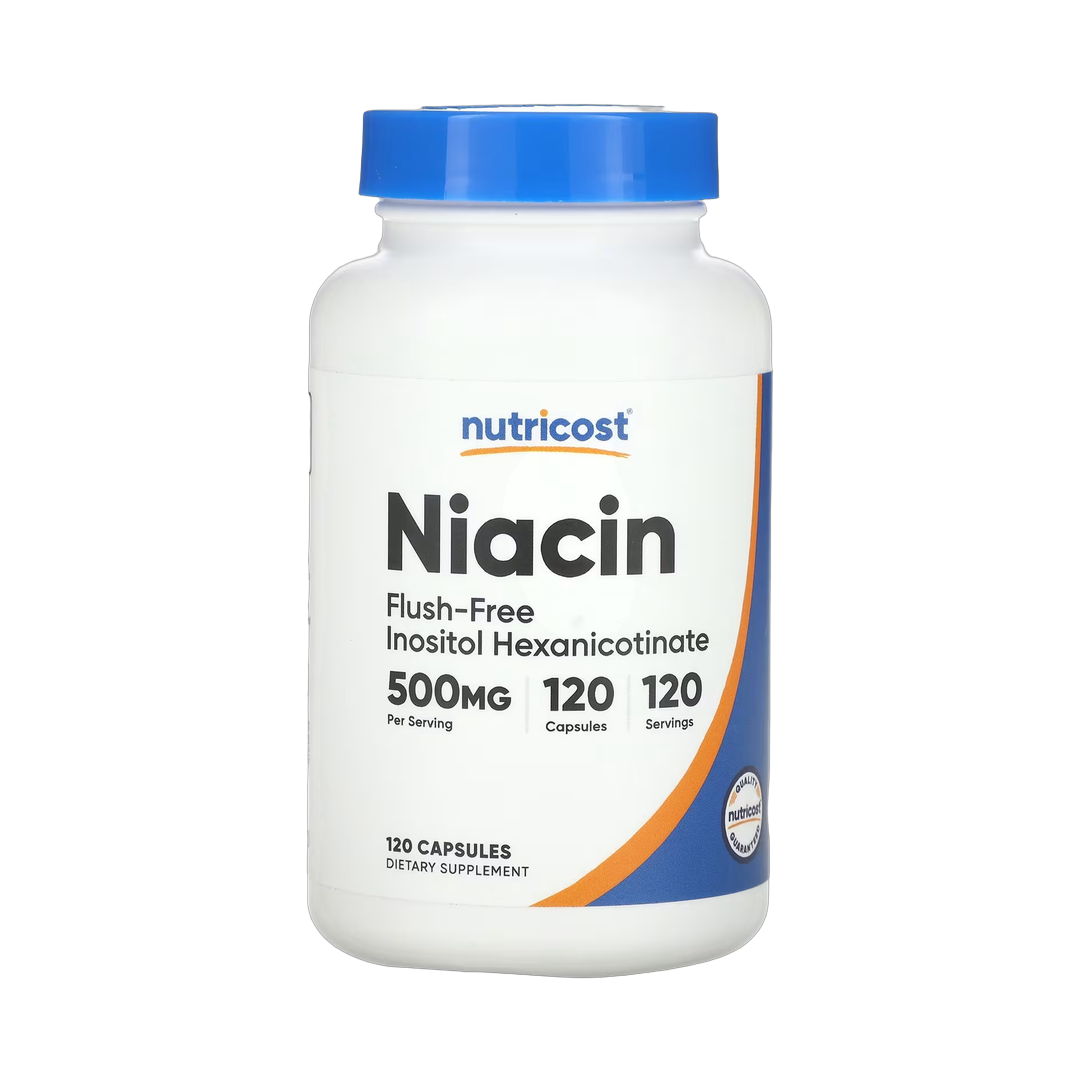 Nutricost, Niacin, Flush-Free, 500 mg, 120 Capsules front packaging view