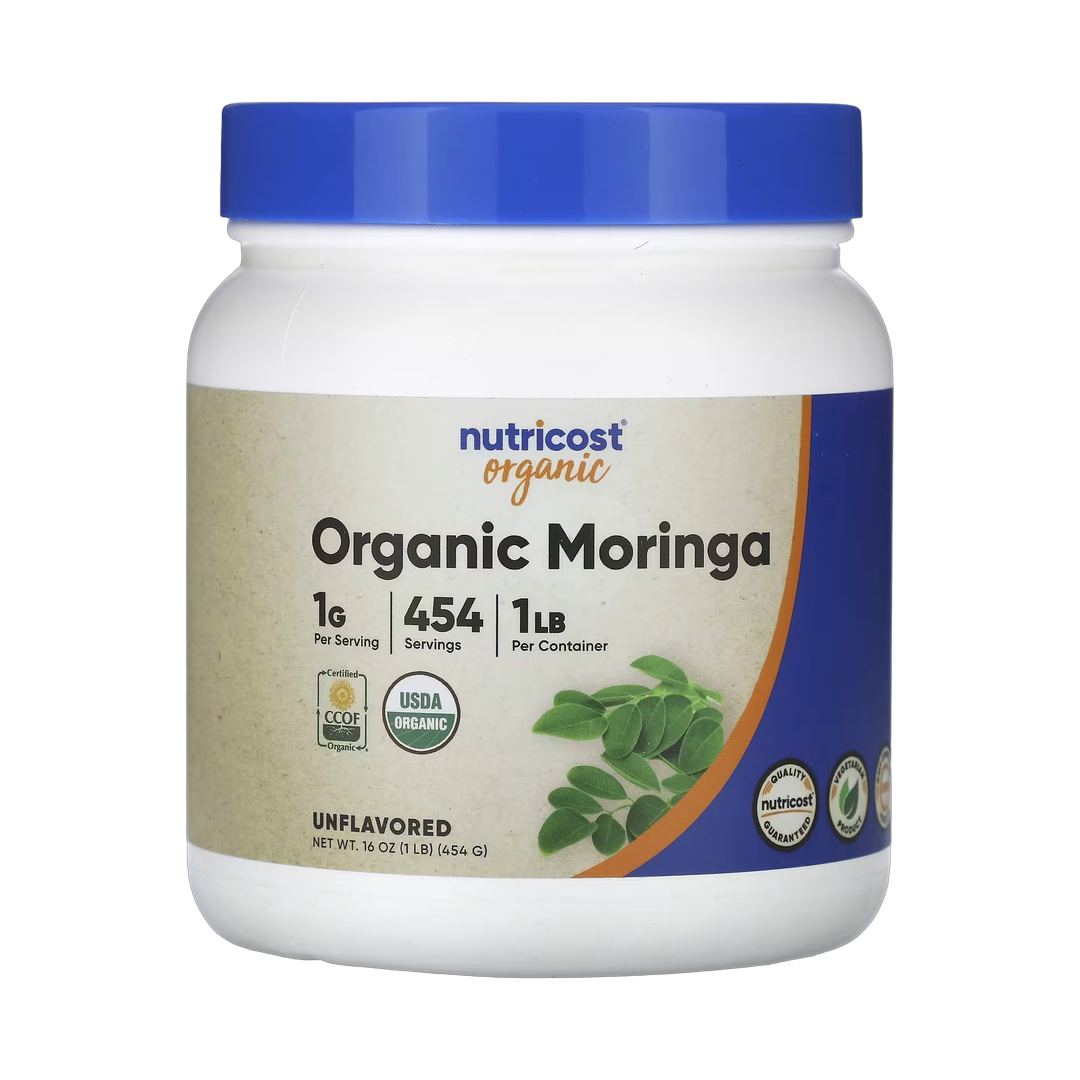 Nutricost, Organic Moringa, Unflavored, 16 oz, 454 g front packaging view