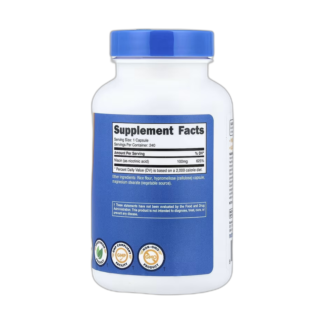 Nutricost, Niacin, 100 mg, 240 Capsules back packaging view
