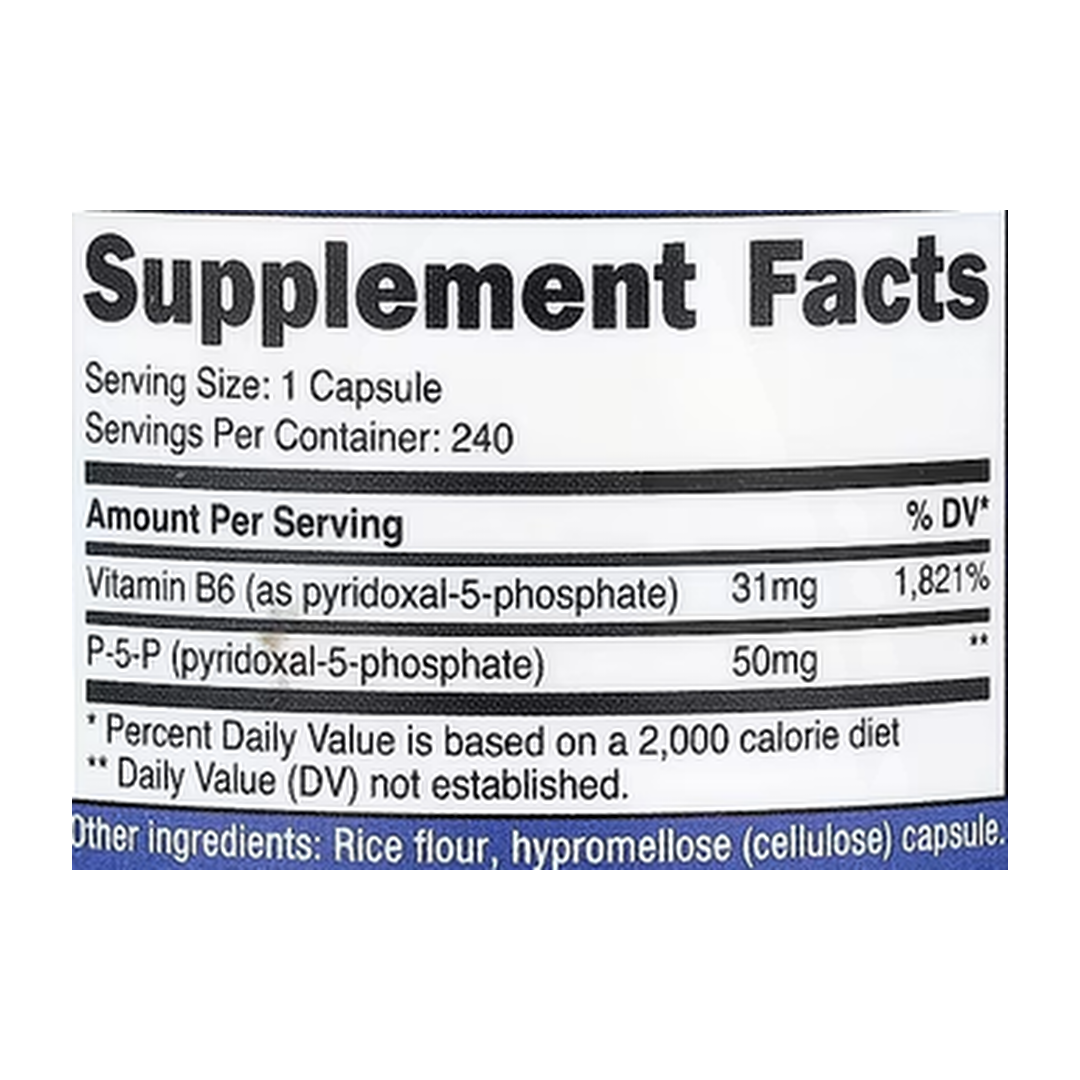 Nutricost, P-5-P, 240 Capsules supplement facts label showing ingredients, vitamins, minerals, and serving information
