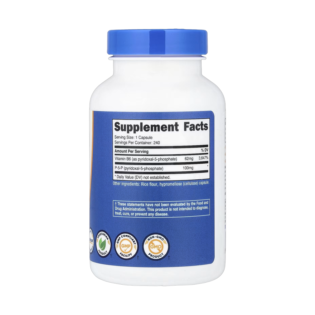 Nutricost, P-5-P, 100 mg, 240 Capsules back packaging view