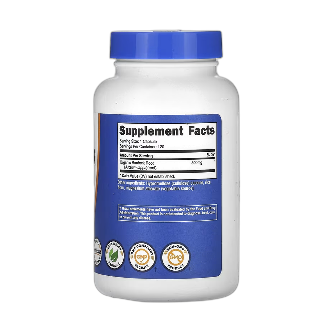 Nutricost, Burdock Root, 500 mg, 120 Capsules back packaging view