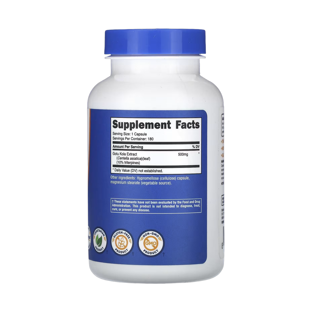 Nutricost, Gotu Kola, 500 mg, 180 Capsules back packaging view