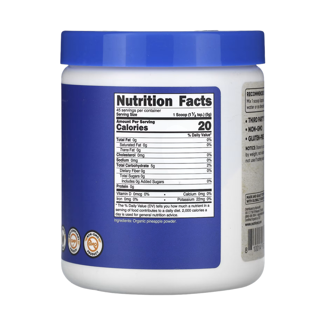 Nutricost, Organic Pineapple Powder, Unflavored, 8 oz, 227 g back packaging view