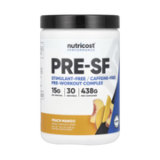 Nutricost, Performance, Pre-SF, Stimulant-Free Pre-Workout Complex, Peach Mango, 15.6 oz, 438 g front packaging view
