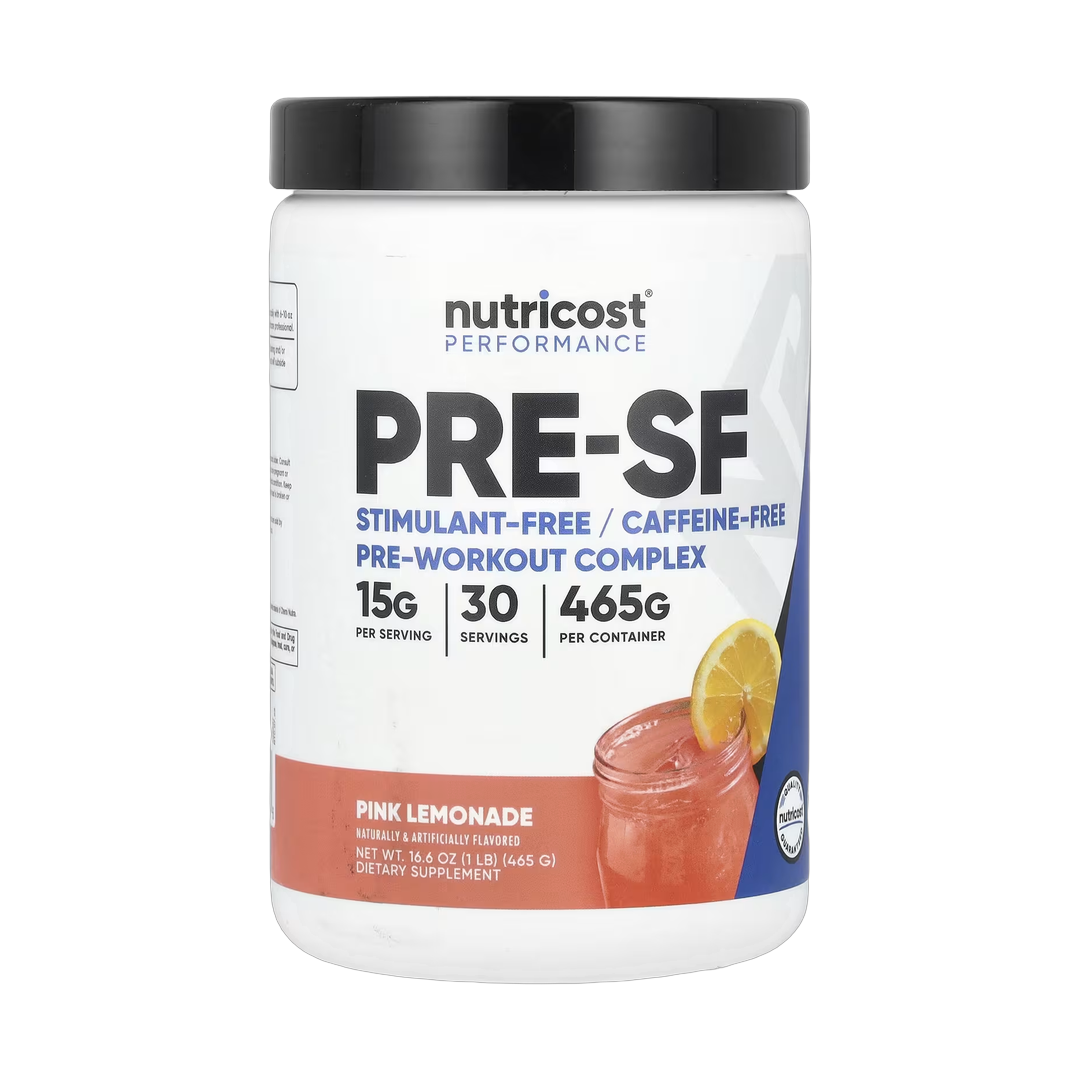 Nutricost, Performance, Pre-SF, Stimulant-Free Pre-Workout Complex, Pink Lemonade, 1 lb, 465 g front packaging view