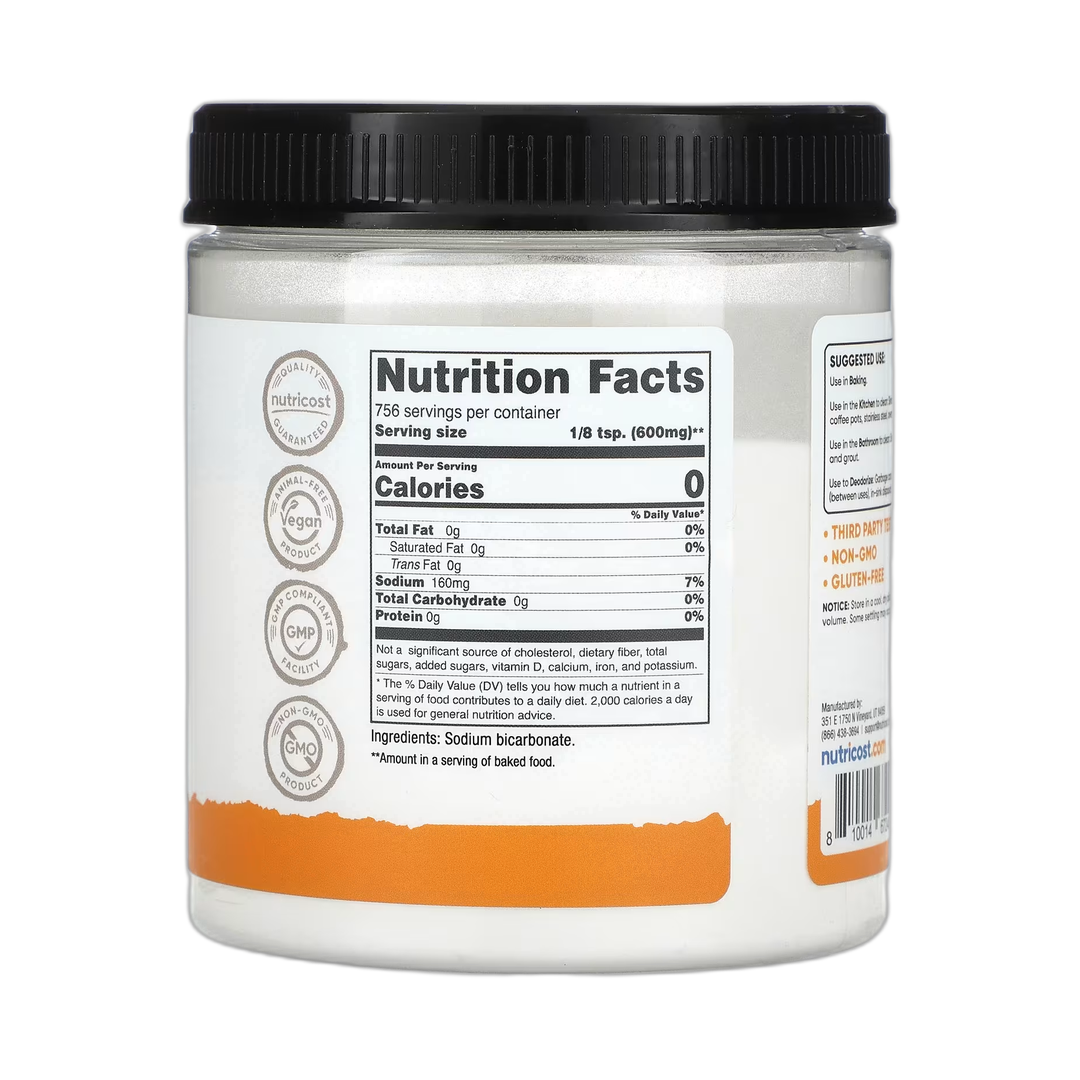 Nutricost, Pantry, Baking Soda, 16.2 oz, 454 g back packaging view