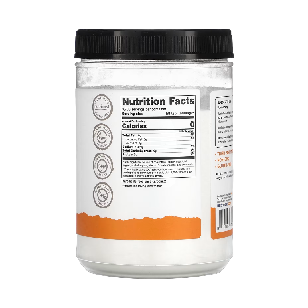 Nutricost, Pantry, Baking Soda, 5 lb, 2,268 g back packaging view