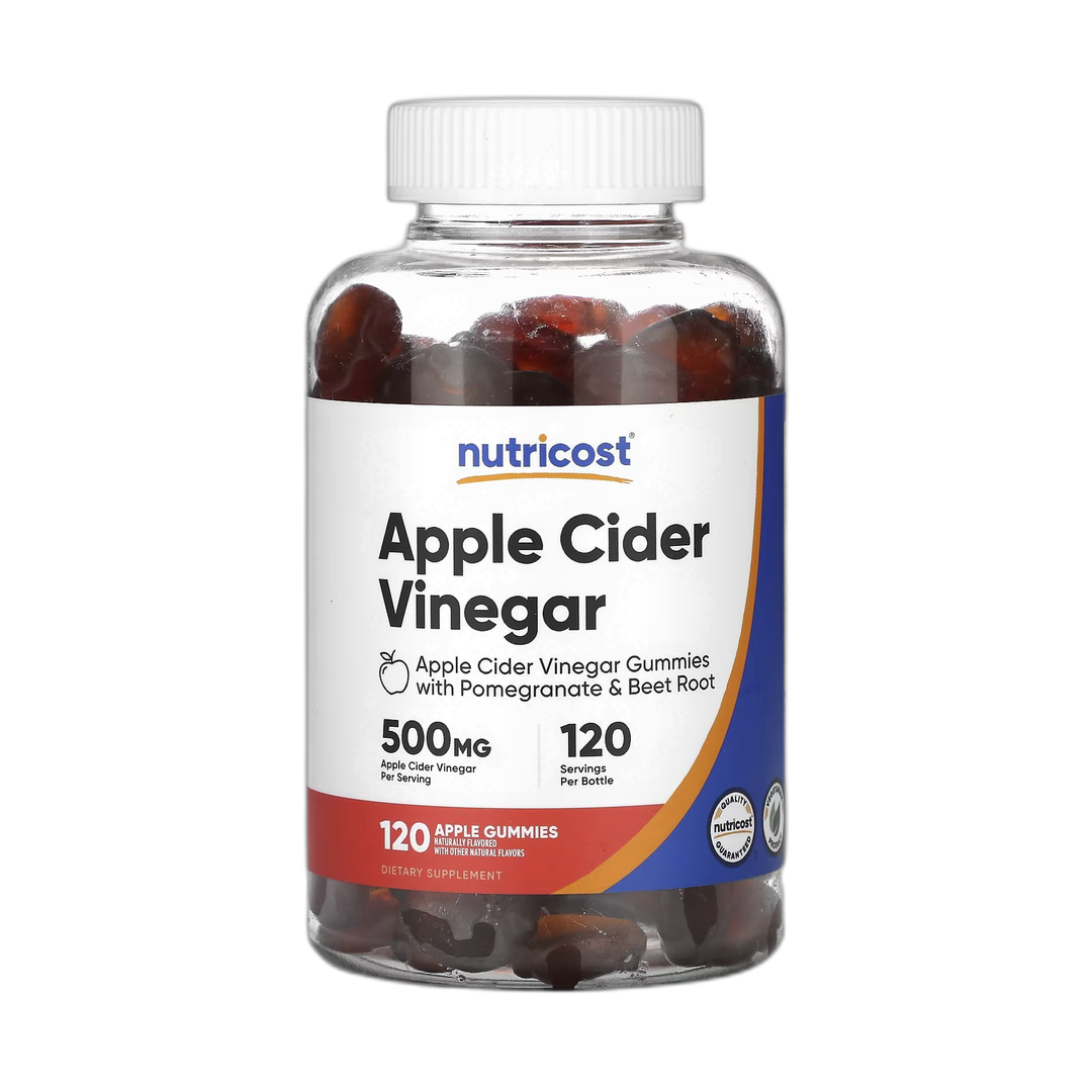 Nutricost, Apple Cider Vinegar Gummies, Apple, 500 mg, 120 Gummies front packaging view