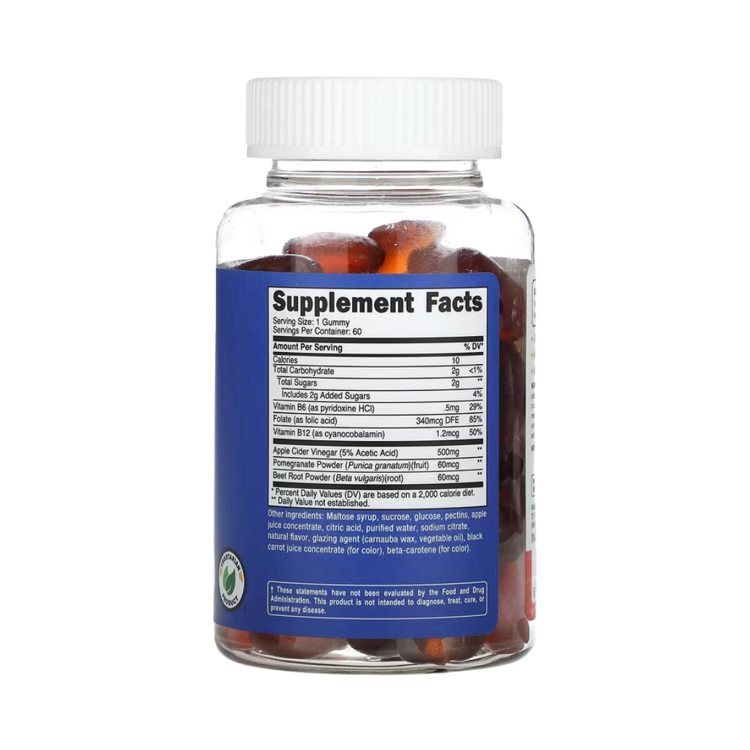 Nutricost, Apple Cider Vinegar Gummies, Apple, 500 mg, 60 Gummies back packaging view