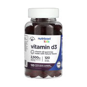 Nutricost, Kids, Vitamin D3, Ages 4+, Mixed Berry, 62.5 mcg (2,500 IU), 120 Gummies front packaging view