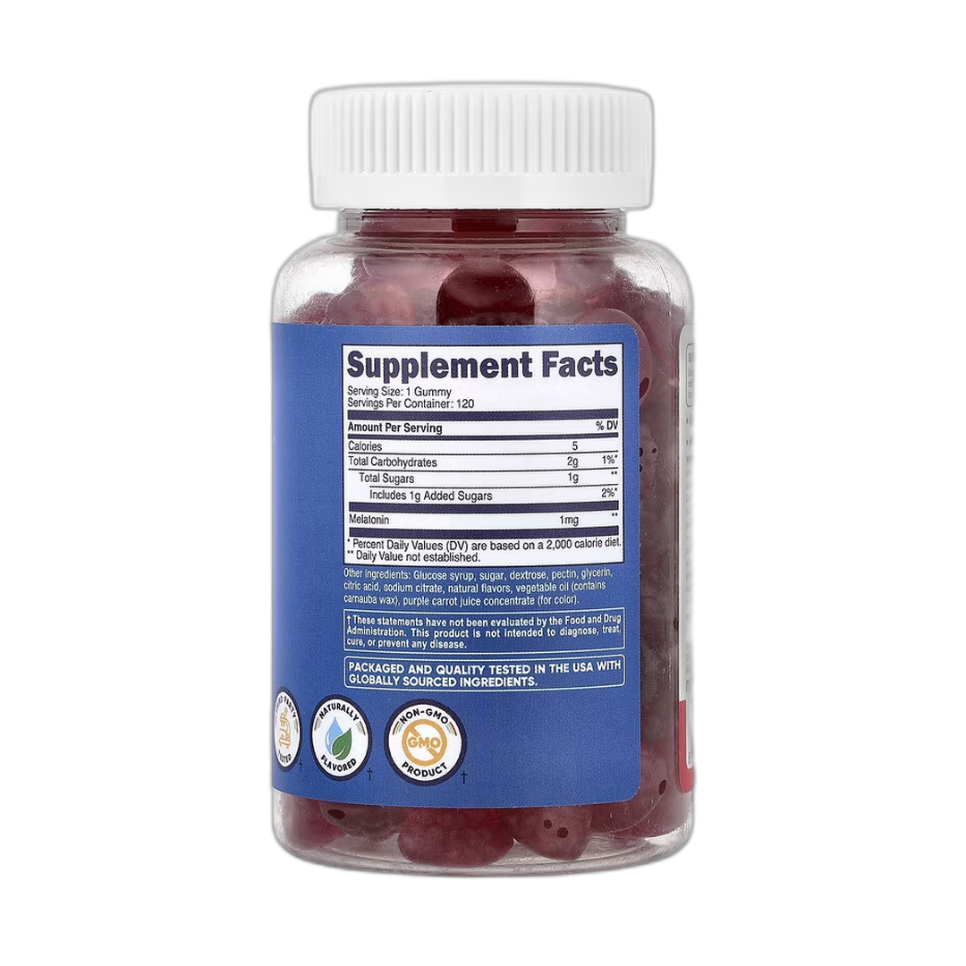 Nutricost, Kids, Melatonin, Ages 4+, Strawberry, 1 mg, 120 Gummies back packaging view
