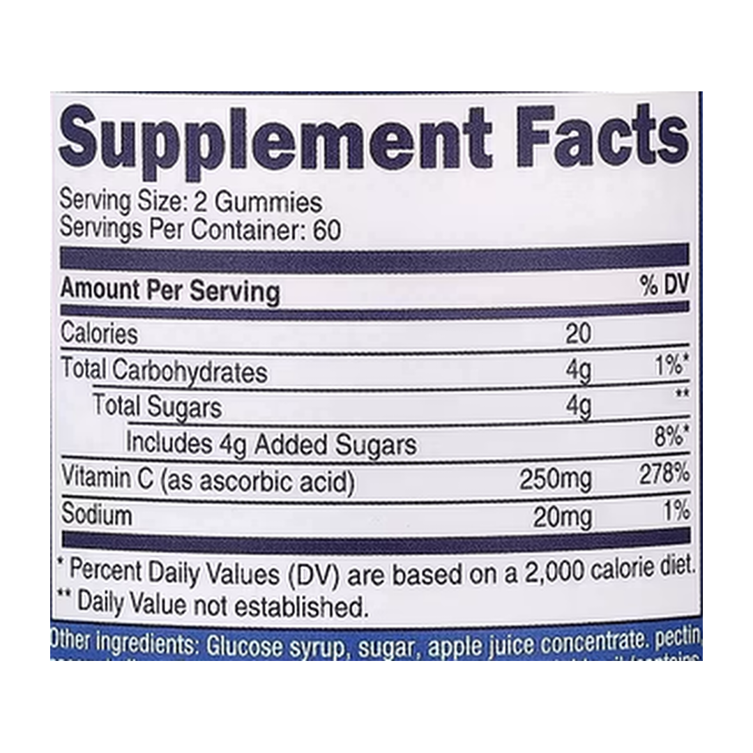 Nutricost, Kids, Vitamin C Gummies, Ages 4+, Orange, 120 Gummies supplement facts label showing ingredients, vitamins, minerals, and serving information