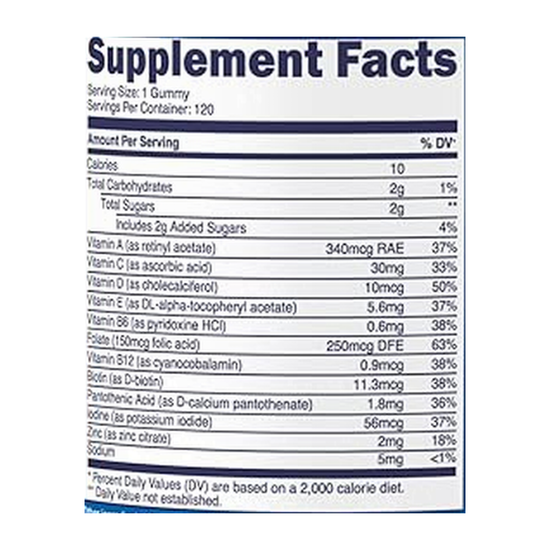 Nutricost Kids Multivitamin, 120 Gummies supplement facts label showing ingredients, vitamins, minerals, and serving information
