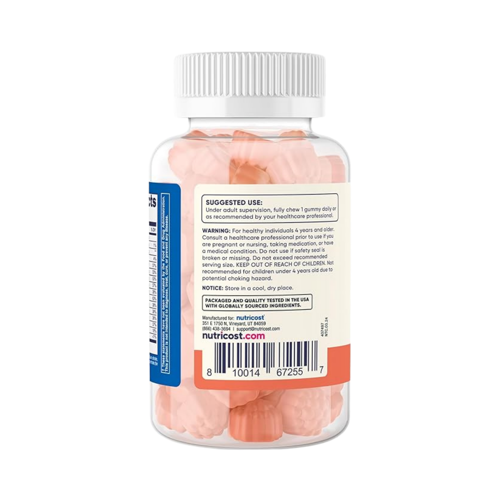 Nutricost Kids Multivitamin, 120 Gummies packaging side view